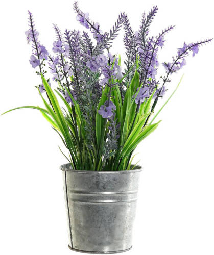 Shoppartners Lavendel Kunstplant/kamerplant Paars In Grijze Sierpot H28 Cm X D18 Cm - Kunstplanten