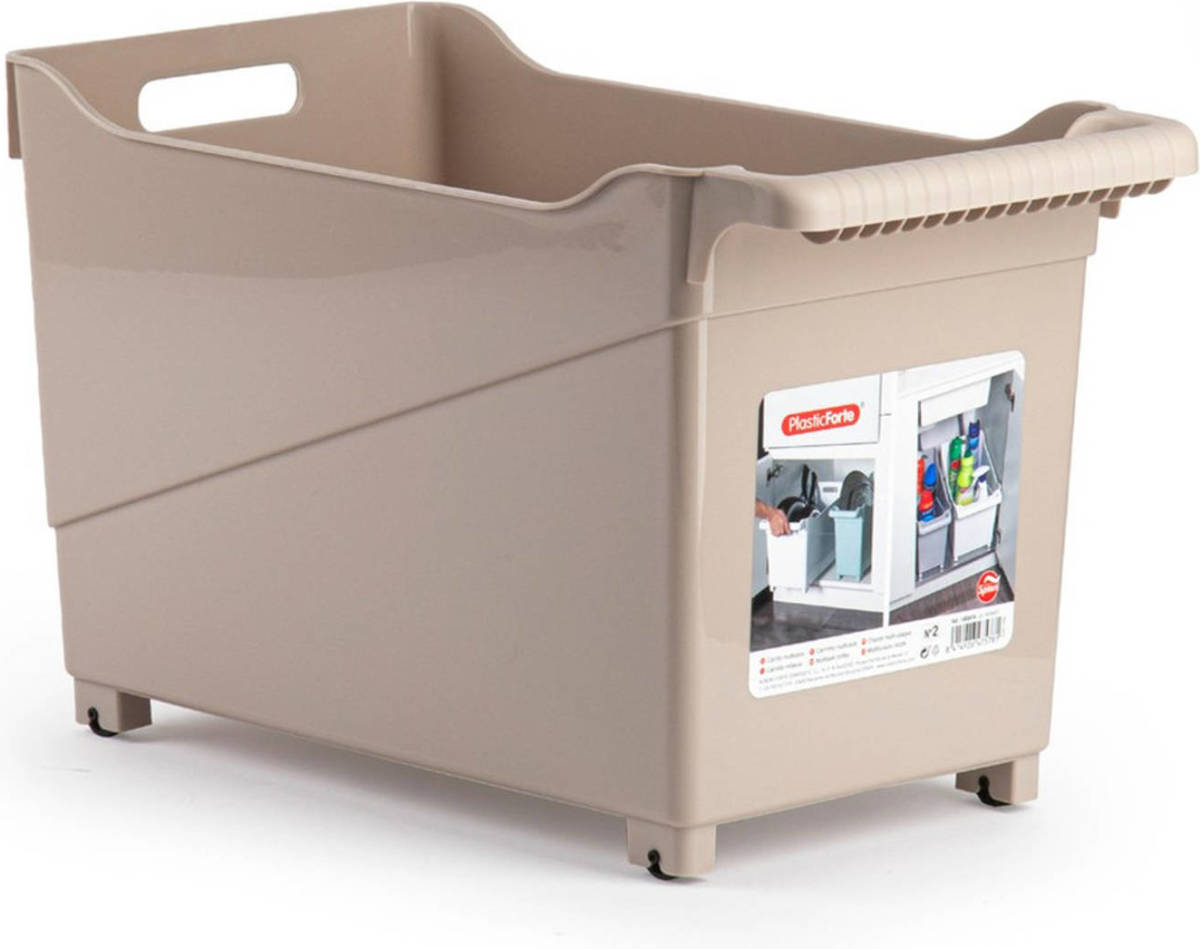 Forte Plastics Kunststof Trolley Lichtbruin Op Wieltjes L45 X B24 X H27 Cm - Opberg Trolley