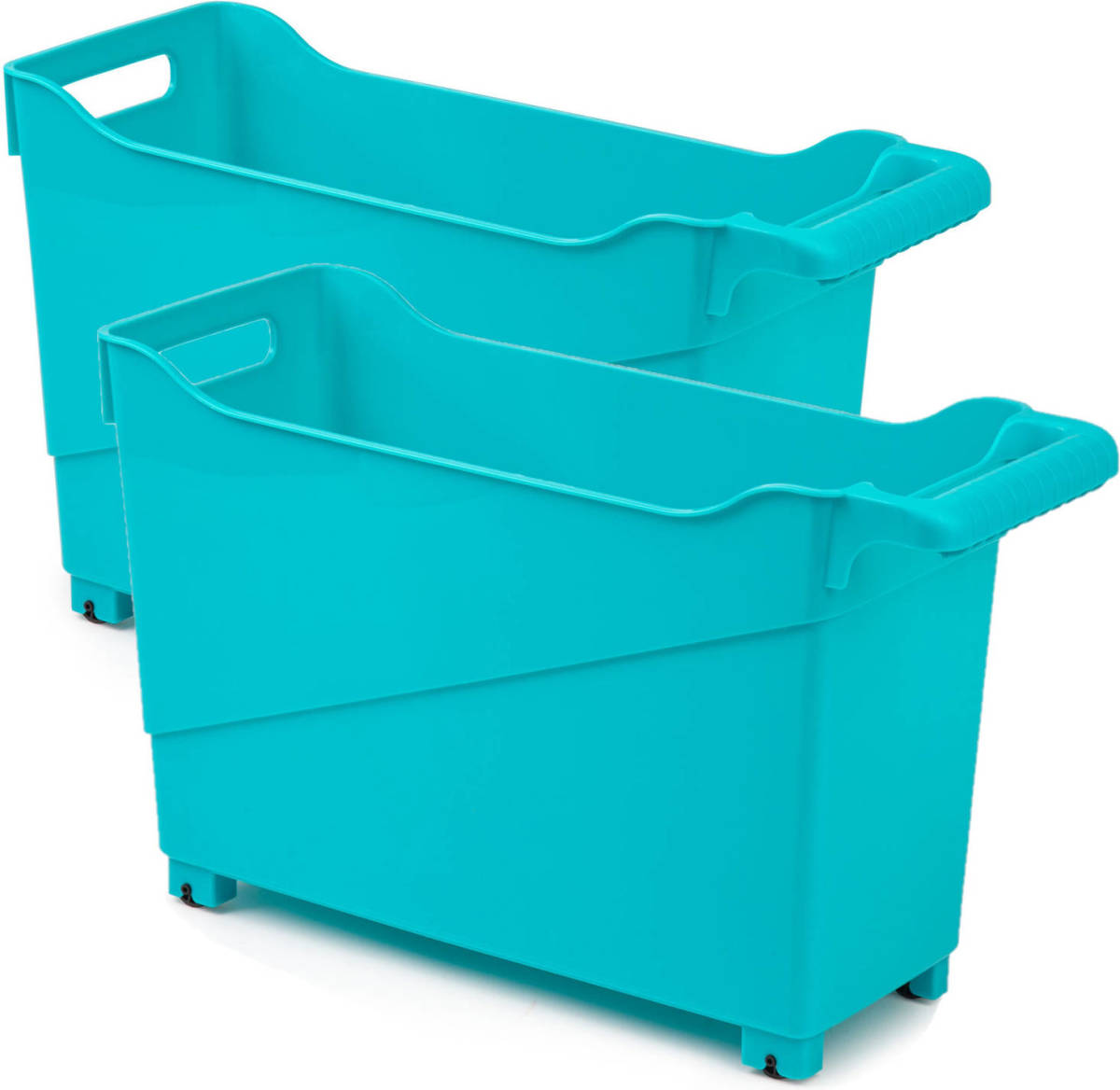 Forte Plastics Set Van 2x Stuks Kunststof Trolleys Turquoise Blauw Op Wieltjes L45 X B17 X H29 Cm - Opberg Trolley