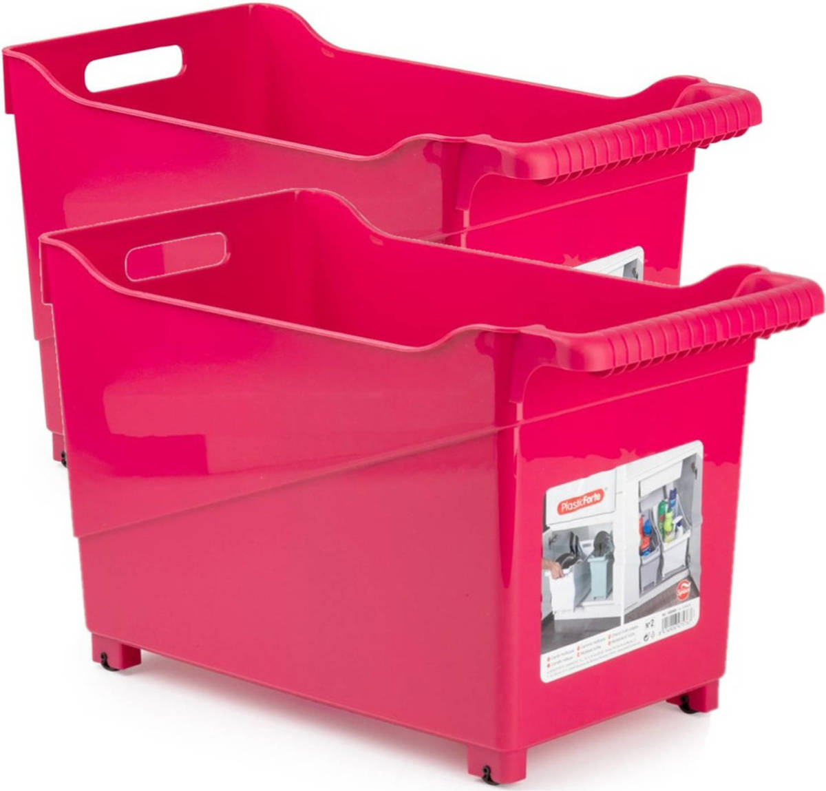 Forte Plastics Set Van 2x Stuks Kunststof Trolleys Fuchsia Roze Op Wieltjes L45 X B24 X H27 Cm - Opberg Trolley