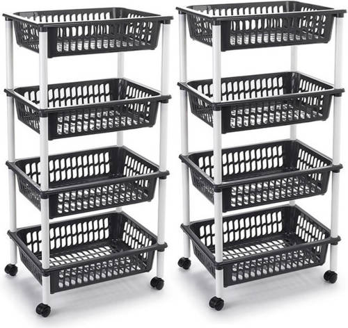 Forte Plastics 2x Stuks Antraciet Grijze Opberg Trolley/roltafel Met 4 Manden 85 Cm - Opberg Trolley