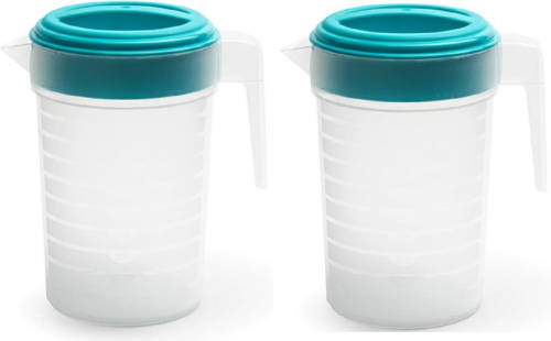 Forte Plastics 2x Stuks Waterkan/sapkan Transparant/blauw Met Deksel 1 Liter Kunststof - Schenkkannen