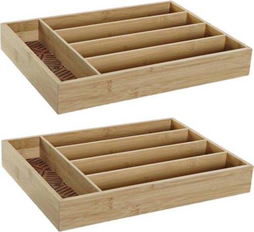 Shoppartners 2x Stuks Bamboe Houten Bestekbakken/lades Met Patroontje In De Vakjes 35.5 X 25.5 X 5 Cm - Bestekbakken