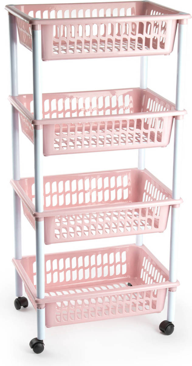 Forte Plastics Opberger/organiser Trolley/roltafel Met 4 Manden 85 Cm Oud Roze - Opberg Trolley