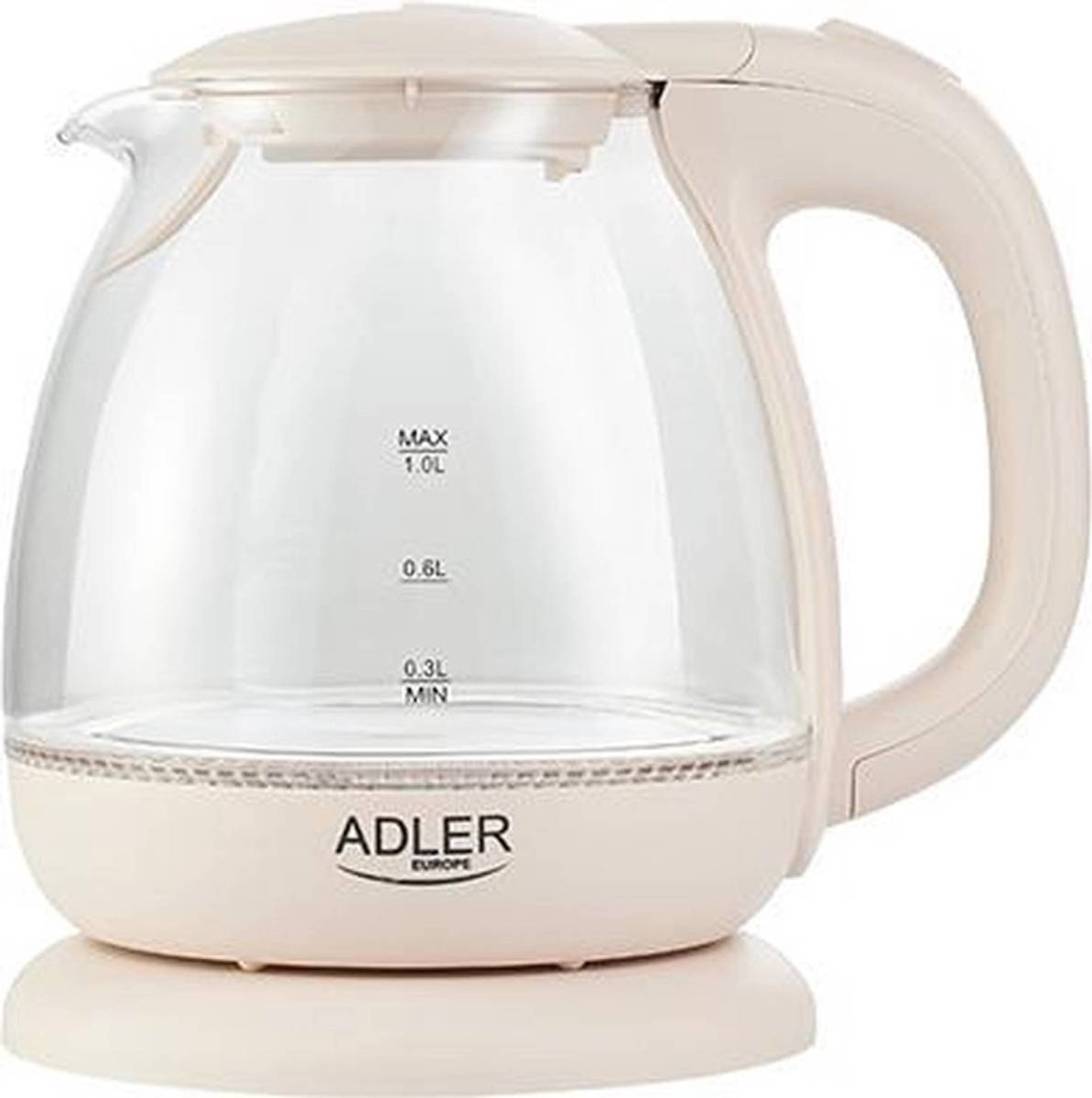 Adler Top Choice - Waterkoker - Met Led - Glas - 1 Liter - Creme