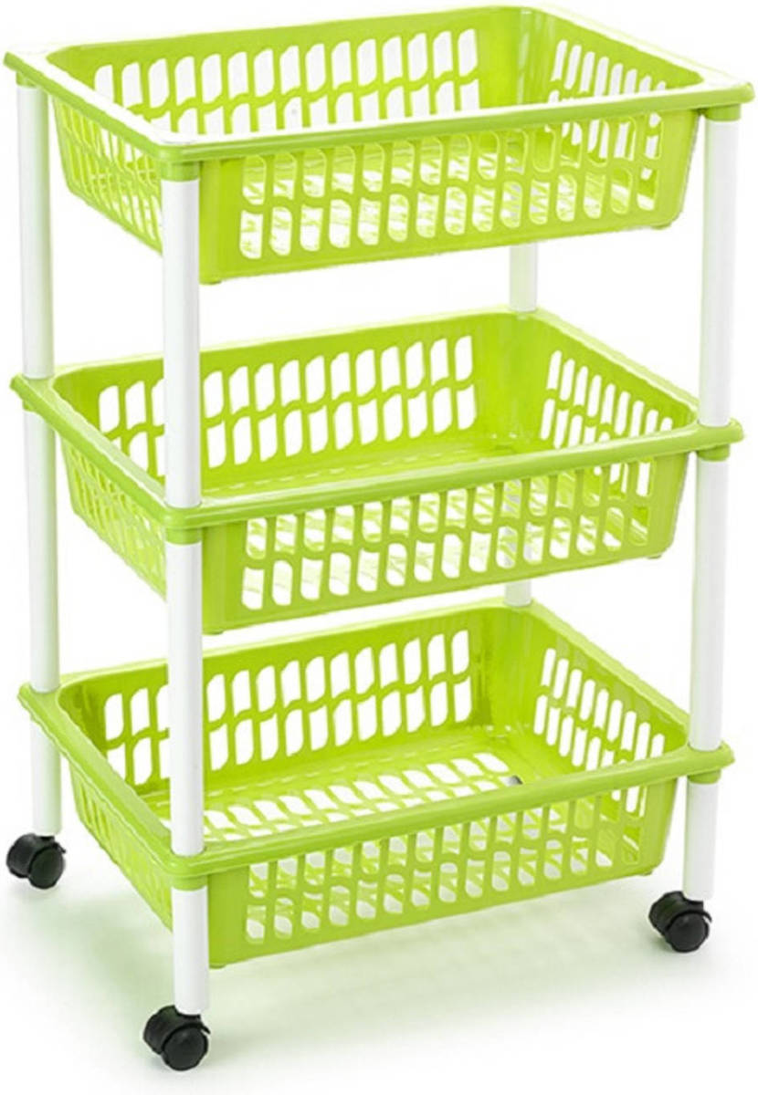 Forte Plastics Opberg Organiser Trolleys/roltafels Met 3 Manden 62 Cm In Het Groen - Opberg Trolley