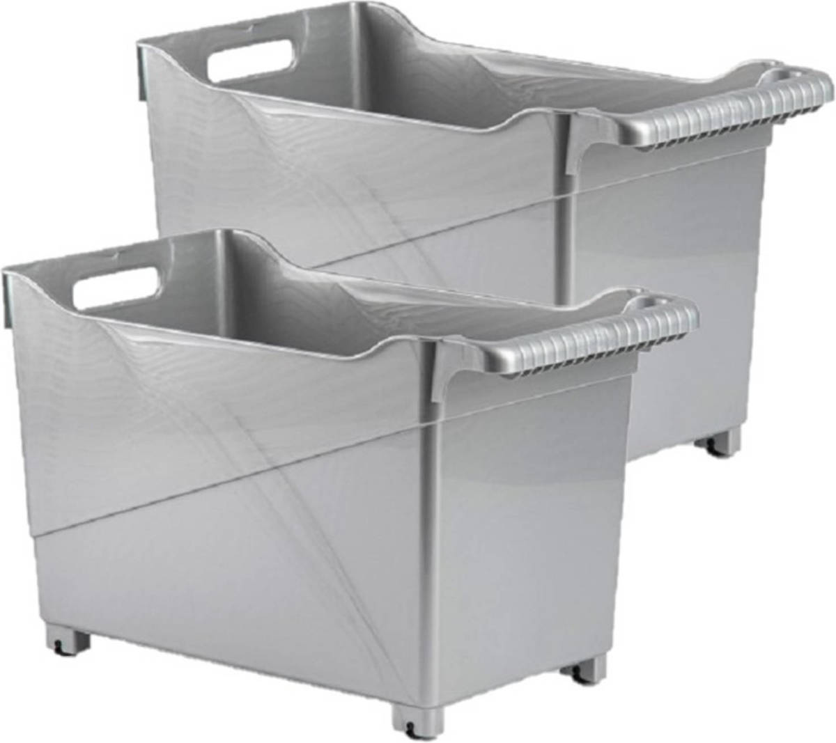 Forte Plastics Set Van 2x Stuks Kunststof Trolleys Zilver Op Wieltjes L45 X B24 X H27 Cm - Opberg Trolley