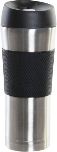 Shoppartners Rvs Thermosbeker/isoleerbeker Zilver/zwart Dubbelwandig 450 Ml - Thermosbeker