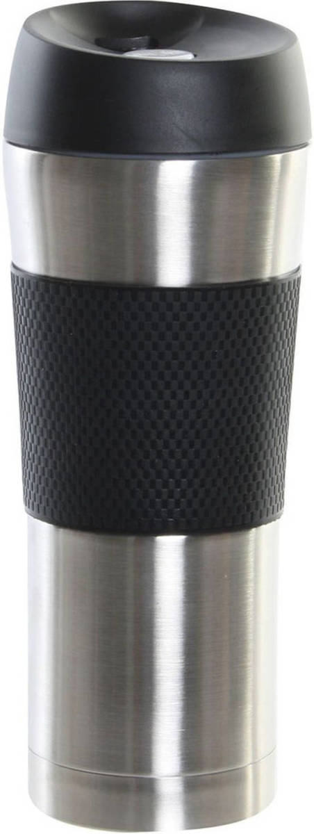 Shoppartners Rvs Thermosbeker/isoleerbeker Zilver/zwart Dubbelwandig 450 Ml - Thermosbeker