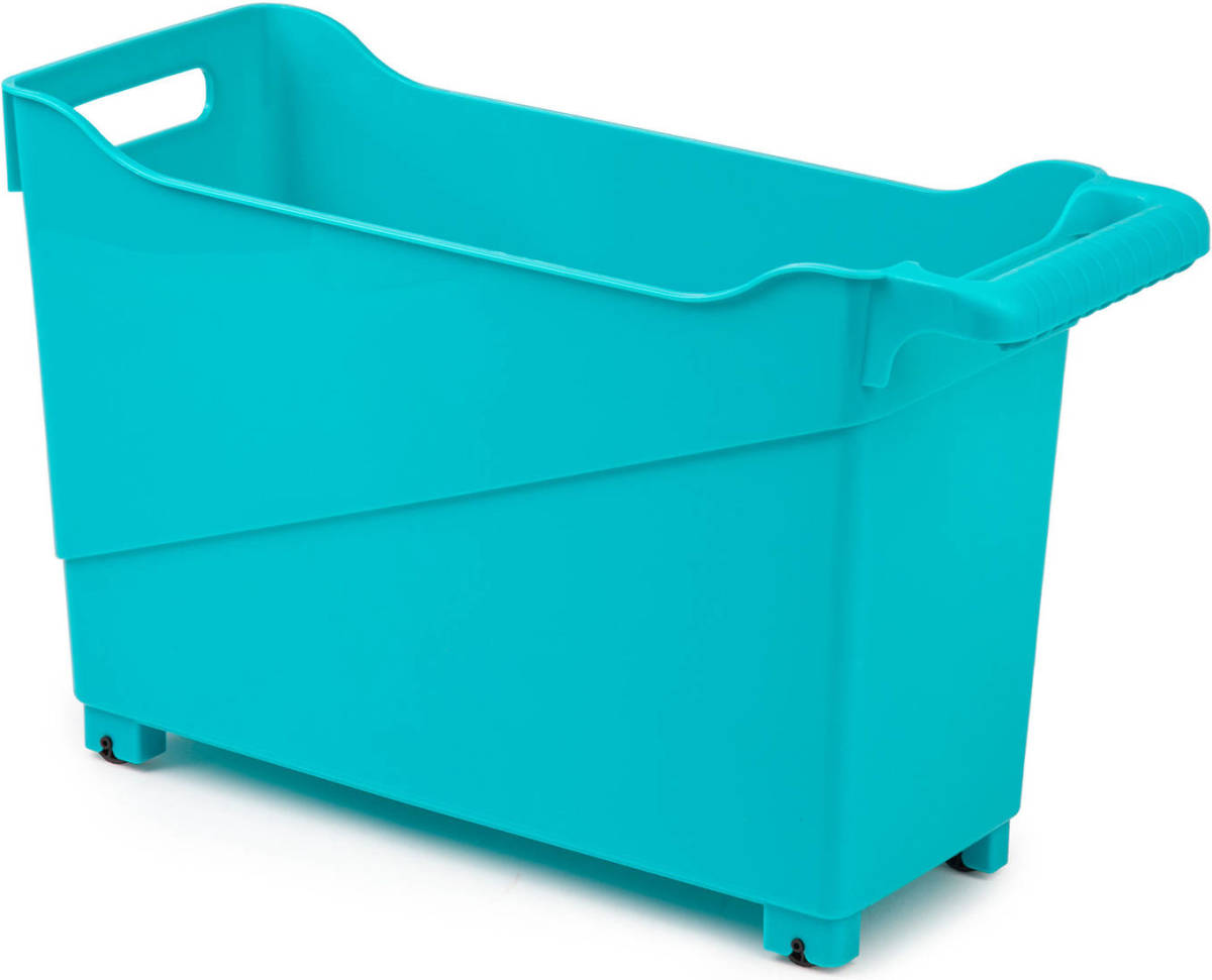 Forte Plastics Kunststof Trolley Turquoise Blauw Op Wieltjes L45 X B17 X H29 Cm - Opberg Trolley