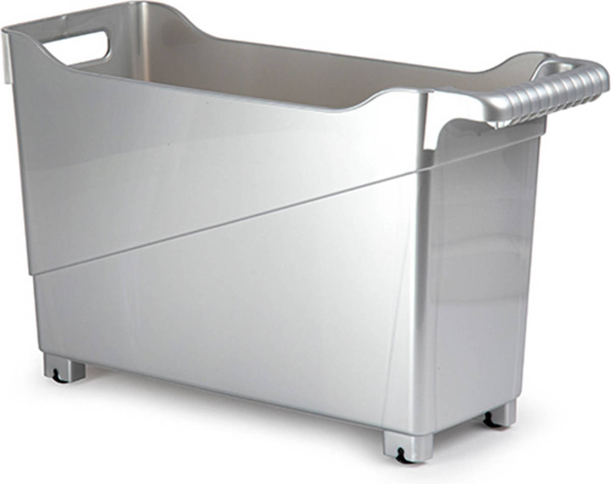 Forte Plastics Kunststof Trolley Zilver Op Wieltjes L45 X B17 X H29 Cm - Opberg Trolley