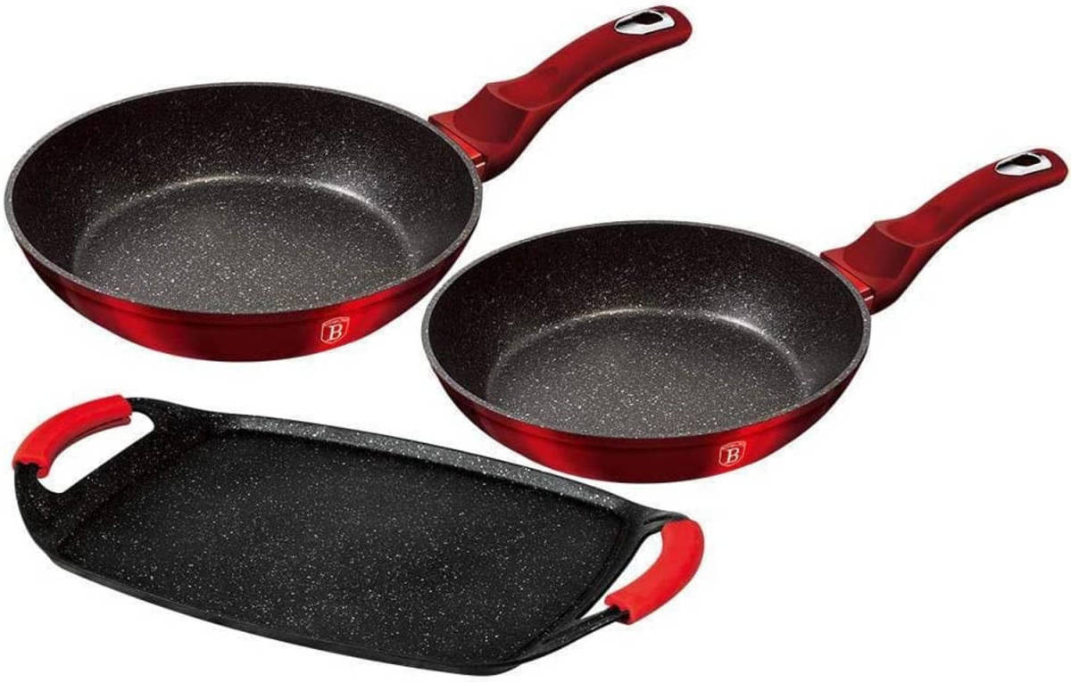 Berlinger Haus Pannenset Burgundy Aluminium Rood/zwart 3-delig