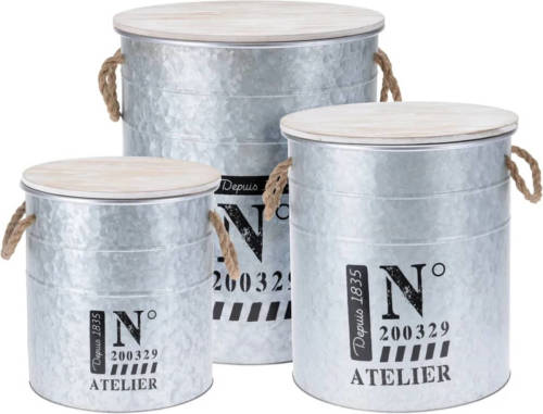 Home&Styling 3-delige Opbergboxenset Met Touw Zink