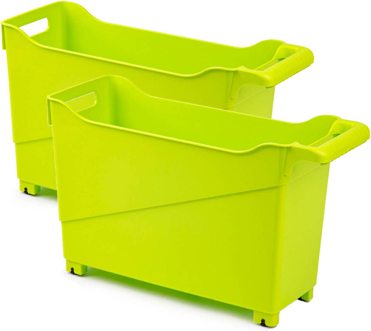 Forte Plastics Set Van 2x Stuks Kunststof Trolleys Lime Groen Op Wieltjes L45 X B17 X H29 Cm - Opberg Trolley