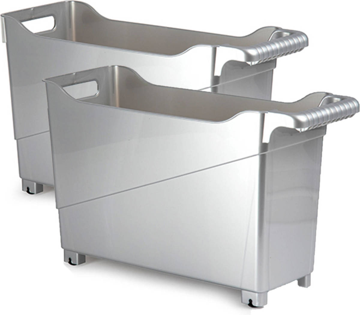 Forte Plastics Set Van 2x Stuks Kunststof Trolleys Zilver Op Wieltjes L45 X B17 X H29 Cm - Opberg Trolley