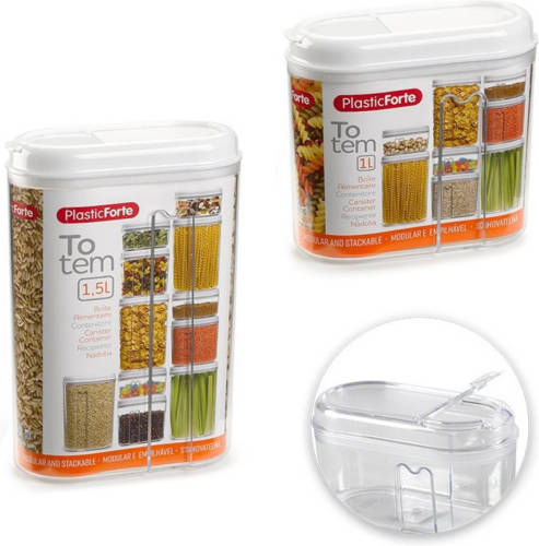 Forte Plastics Set Van 6x Kunststof Keuken Voorraadbussen 1,5 Liter En 1 Liter - Voorraadpot