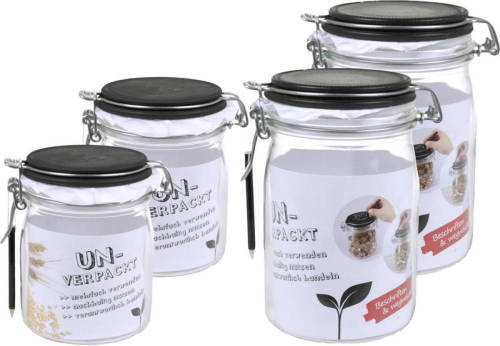 Benza Weckpot, Beugelpot Met Krijtborddeksel + Krijtpotlood - 2 X 750ml & 2 X 1000ml