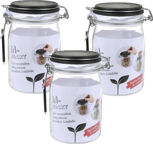 Benza Weckpot, Beugelpot Met Krijtborddeksel + Krijtpotlood - 1000ml - 3 Stuks