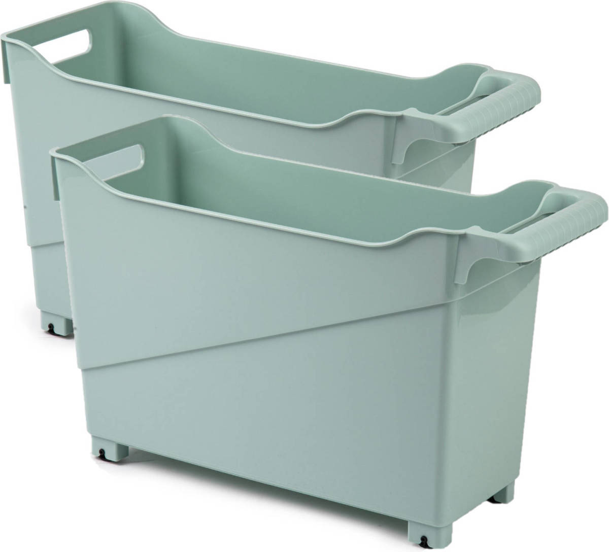 Forte Plastics Set Van 2x Stuks Kunststof Trolleys Pastel Groen Op Wieltjes L45 X B17 X H29 Cm - Opberg Trolley
