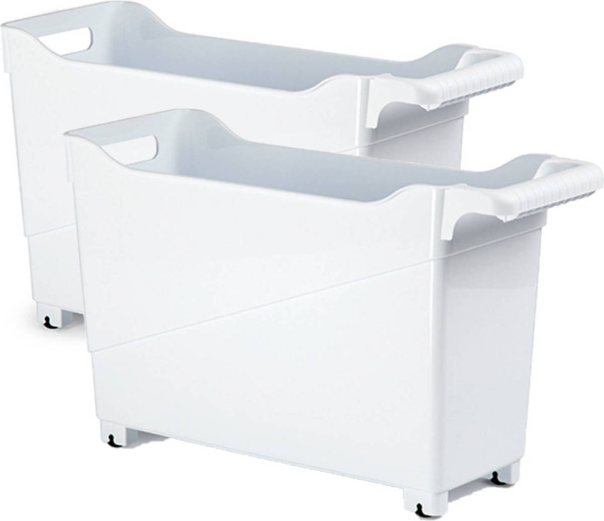 Forte Plastics Set Van 2x Stuks Kunststof Trolleys Wit Op Wieltjes L45 X B17 X H29 Cm - Opberg Trolley