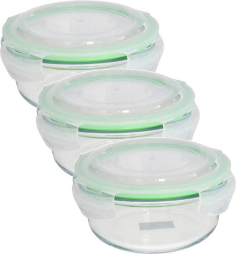 Shoppartners Set Van 3x Stuks Bewaarbakje/vershoudbakje Rond Met Deksel 1750 Ml Ovenbestendig Glas - Vershoudbakjes