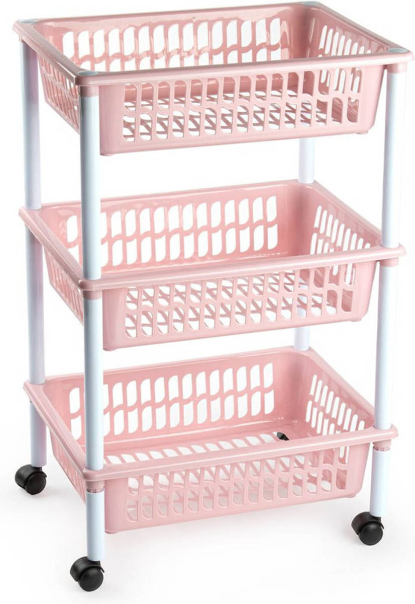 Forte Plastics Opberg Organiser Trolleys/roltafels Met 3 Manden 62 Cm In Het Oud Roze - Opberg Trolley