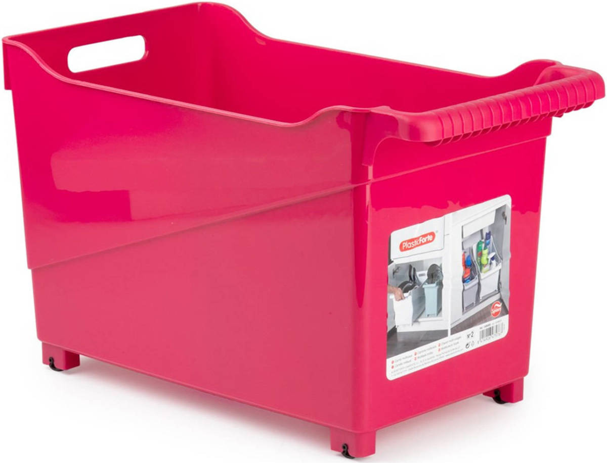 Forte Plastics Kunststof Trolley Fuchsia Roze Op Wieltjes L45 X B24 X H27 Cm - Opberg Trolley
