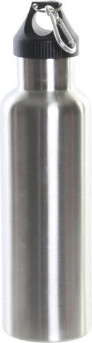 Shoppartners Rvs Thermosfles/isoleerfles Zilvergrijs Met Schroefdop En Karabijnhaak 750 Ml - Thermosflessen