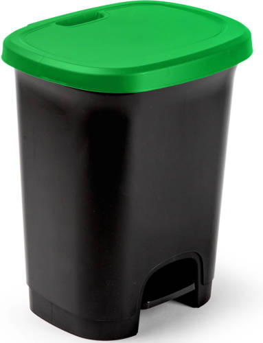 Forte Plastics Afvalemmer/vuilnisemmer/pedaalemmer 27 Liter In Het Zwart/groen Met Deksel En Pedaal - Pedaalemmers
