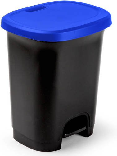 Forte Plastics Afvalemmer/vuilnisemmer/pedaalemmer 27 Liter In Het Zwart/blauw Met Deksel En Pedaal - Pedaalemmers