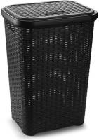 Forte Plastics Grote Rotan Wasmand Met Deksel Van 60 Liter In Het Zwart - Wasmanden