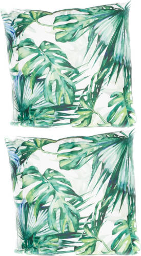 Anna's Collection 2x Stuks Bank/sier Kussens Met Monstera Plant/bladeren Print Voor Binnen En Buiten 45 X 45 Cm Tuinku - Sierkussens