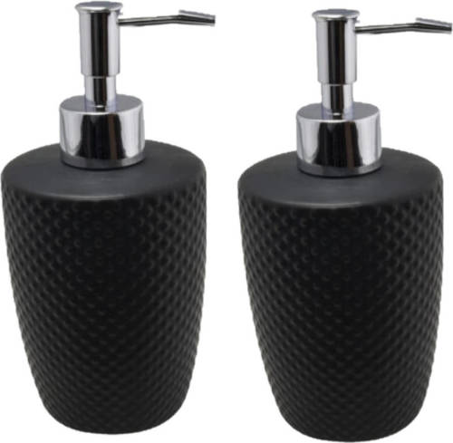 Shoppartners 2x Stuks Zeeppompjes/zeepdispensers Zwart Keramiek 400 Ml - Zeeppompjes