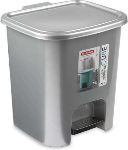 Forte Plastics Afvalemmer/vuilnisemmer/pedaalemmer 7.5 Liter Met Deksel En Pedaal Zilvergrijs - Pedaalemmers