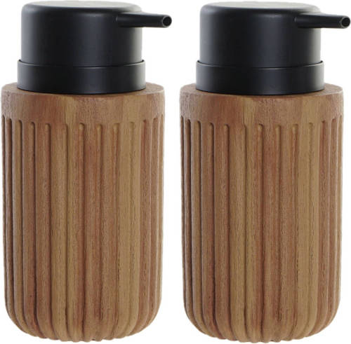 Shoppartners 2x Stuks Zeeppompjes/zeepdispensers Hout Look Chocolade Bruin Kunststof 350 Ml - Zeeppompjes