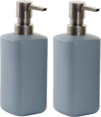 Shoppartners 2x Stuks Zeeppompjes/zeepdispensers Lichtgrijs Polystone 300 Ml - Zeeppompjes