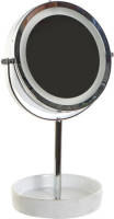 Shoppartners Luxe Badkamerspiegel / Make-up Spiegel Met Led Verlichting Rond Zilver Metaal D15 X H33 Cm - Make-up Spiegeltjes