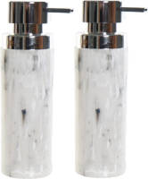 Shoppartners 2x Stuks Zeeppompjes/zeepdispensers Marmer Look Wit Polystone 400 Ml - Zeeppompjes