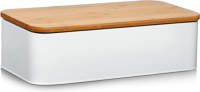 Shoppartners Metalen Broodtrommel Wit Met Houten Deksel 42,5 Cm - Broodtrommels