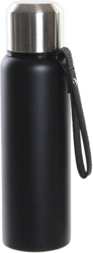 Shoppartners Rvs Thermosfles/isoleerfles Mat Zwart Met Schroefdop En Zeefje 500 Ml - Thermosflessen
