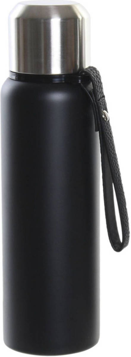 Shoppartners Rvs Thermosfles/isoleerfles Mat Zwart Met Schroefdop En Zeefje 500 Ml - Thermosflessen
