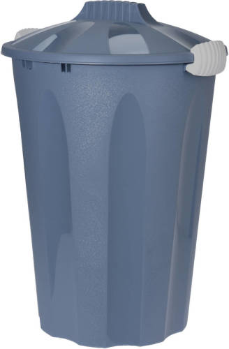 Shoppartners Kunststof Wasmand Met Deksel Rond Blauw 40 Liter - Wasmanden