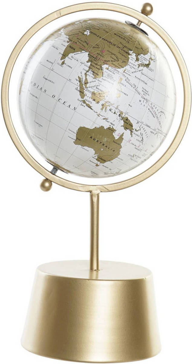 Shoppartners Decoratie Wereldbol/globe Goud Op Metalen Voet 35 X 19 Cm - Wereldbollen