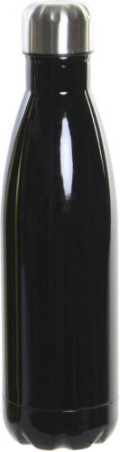 Shoppartners Rvs Thermos Waterfles/drinkfles Zwart Met Schroefdop 500 Ml - Thermosflessen