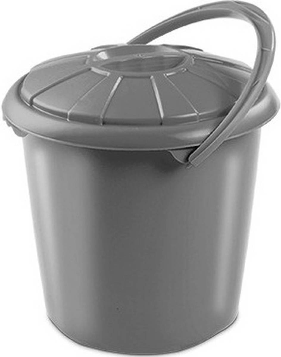 Hega Hogar Grijze Vuilnisbak/prullenbak Emmer Met Deksel 14 Liter 34x32,5cm - Prullenbakken