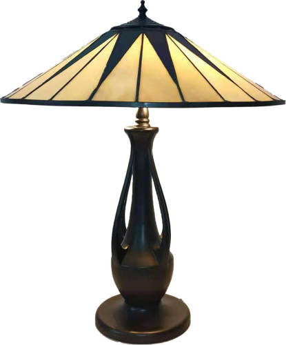 Clayre & Eef Lumilamp Tiffany Tafellamp Ø 48*60 Cm Beige Bruin Glas Kunststof Rond Tiffany Bureaulamp Tiffany Lampen Glas In Lood