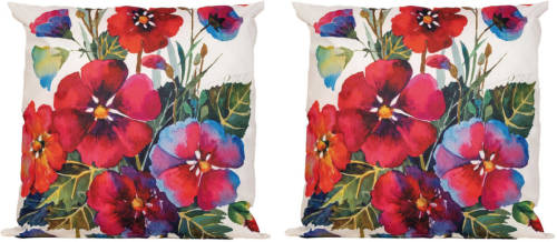 Anna's Collection 2x Bank/sier Kussens Wit Met Bloemen Print Voor Binnen En Buiten 45 X 45 Cm - Sierkussens