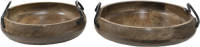 Clayre & Eef Decoratief Dienblad Ø 36*12 / Ø 29*11 Cm Bruin Hout Serveerschaal Bruin Serveerschaal