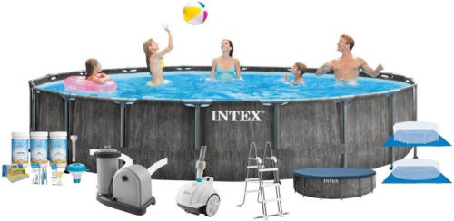 Intex Zwembad Prism Frame Greywood- Inclusief Accessoires - 549x122 Cm