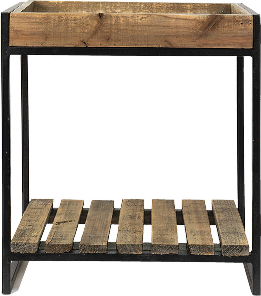 Clayre & Eef Bijzettafel 40*22*43 Cm Bruin Zwart Hout Plantentafel Sidetable Bruin Plantentafel Sidetable